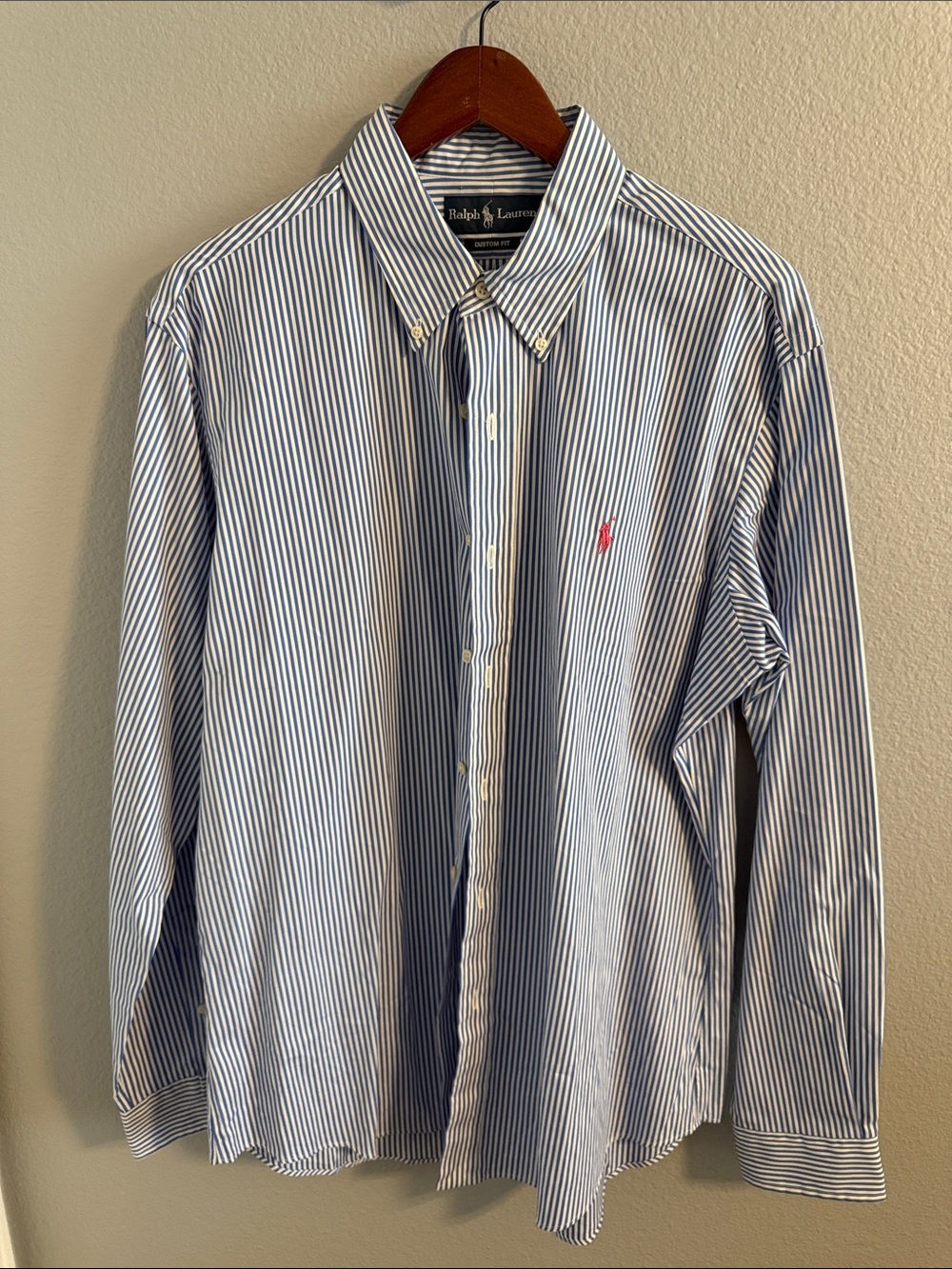 Ralph Lauren Blue and White Pinstripe Button-Down Shirt